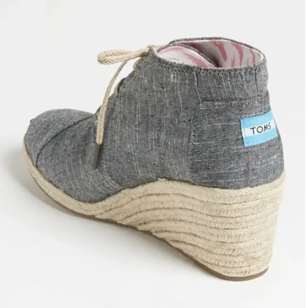 TOMS Desert Chambray Wedge Chukka Bootie Lace-Up Espadrille Gray Size Womens 6